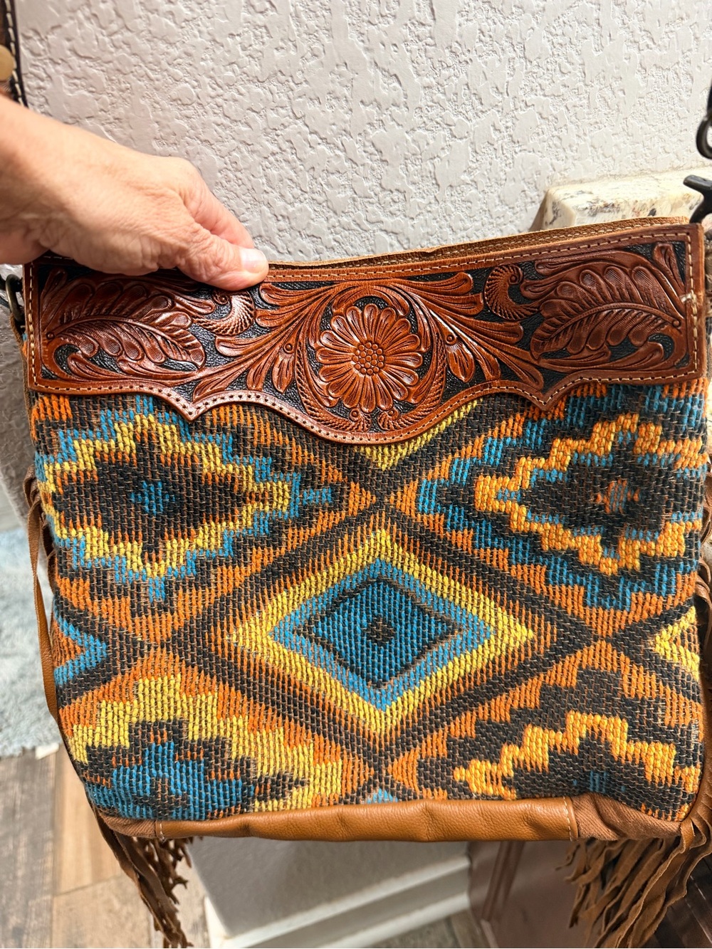 Boho Fringe Crossbody Bag in Brown and Turquoise Myra Bag -nwt - Picture 4 of 6